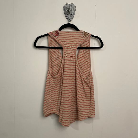Free People XS stripe floral tank top summer beach cream bohemian boho casual - Picture 5 of 8